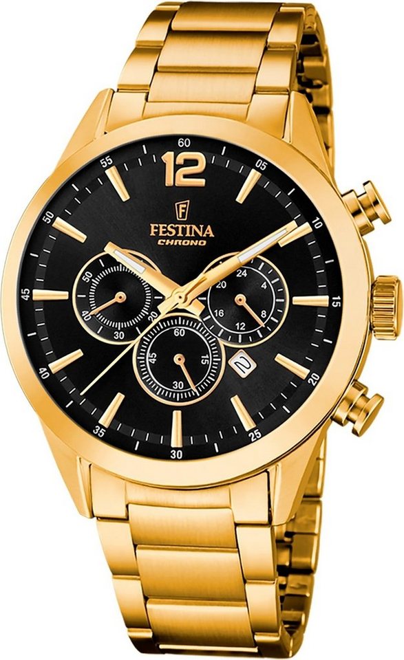 Festina Chronograph Festina Herrenuhr Timeless Chronograph, Herren Armbanduhr rund, Edelstahlarmband gold, Elegant von Festina