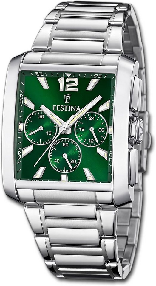 Festina Chronograph Festina Herrenuhr Timeless Chronograph, Herrenuhr Edelstahlarmband silber, eckig, mittel (ca. 37mm) von Festina