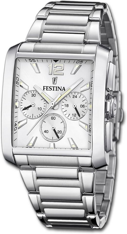 Festina Chronograph Festina Herrenuhr Timeless Chronograph, Herrenuhr Edelstahlarmband silber, eckig, mittel (ca. 37mm) von Festina