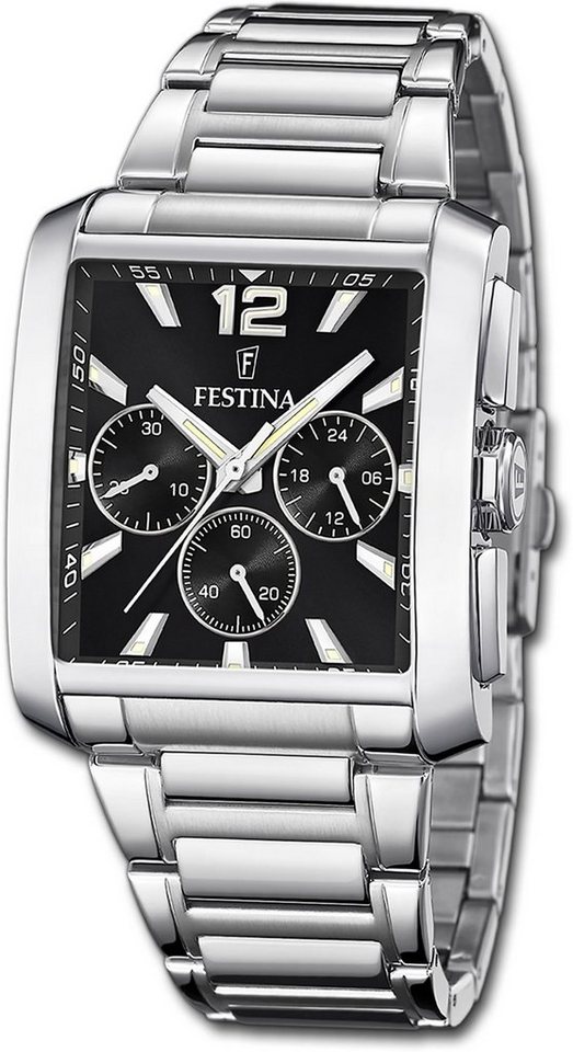 Festina Chronograph Festina Herrenuhr Timeless Chronograph, Herrenuhr Edelstahlarmband silber, eckig, mittel (ca. 37mm) von Festina