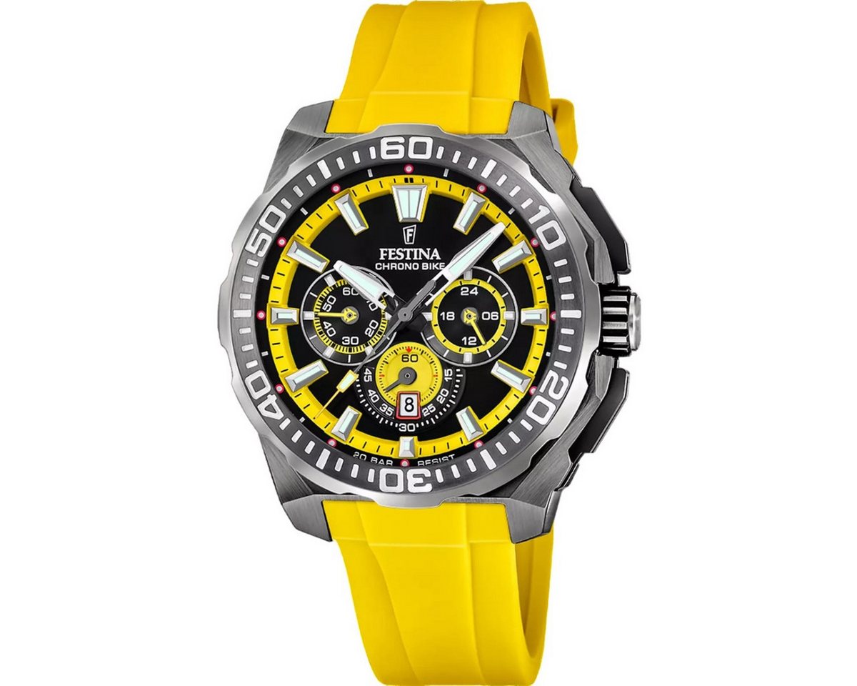 Festina Chronograph Herren-Uhr Chrono Bike Gelb Quarz Kautschuk-Armband F20725/1 von Festina