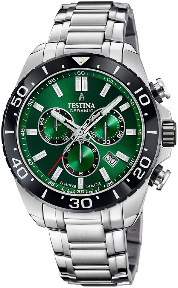 Festina Chronograph Keramik Kollektion F20042/3, Armbanduhr, Quarz, Herren, Stoppfunktion, Keramiklünette, Swiss Made von Festina