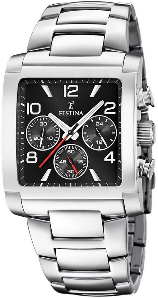 Festina Chronograph On The Square F20652/3, Armbanduhr, Quarzuhr, Herrenuhr, Stoppfunktion, Edelstahlarmband von Festina
