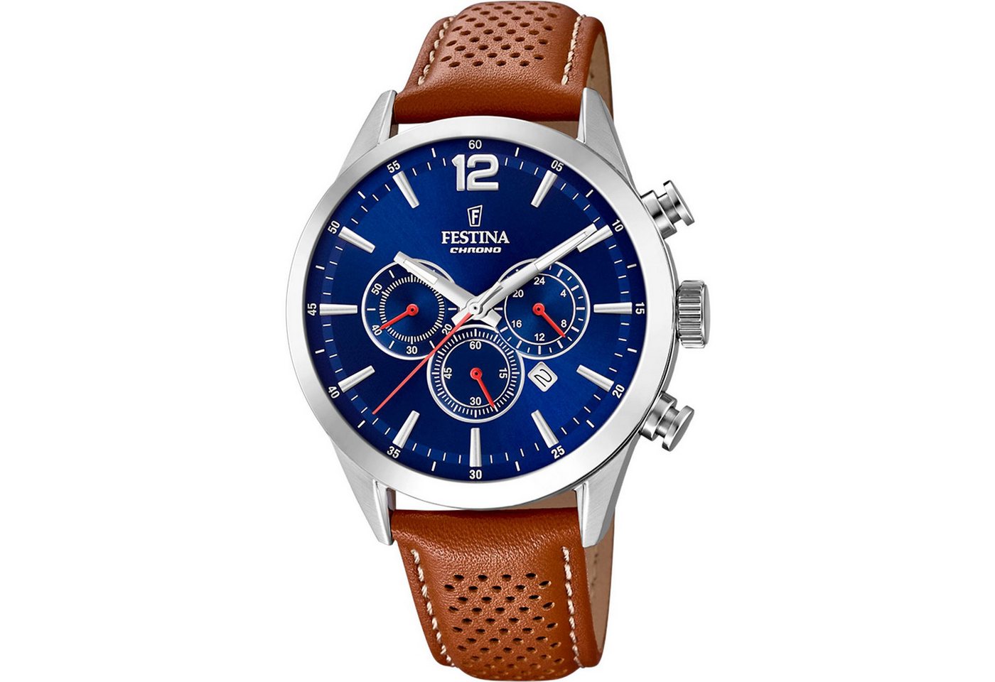 Festina Chronograph Timeless Chronograph F20542/3, Herrenuhr mit Lederarmband, F20542/3, Quarzuhr mit Stoppfunktion, 43,5 mm Gehäuse von Festina