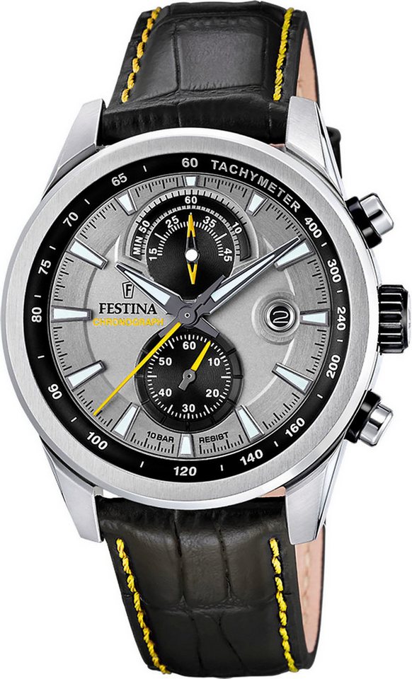 Festina Chronograph Timeless Chronograph F20695/4, Quarzuhr, Armbanduhr, Herrenuhr, Lederarmband, analog, Tag von Festina