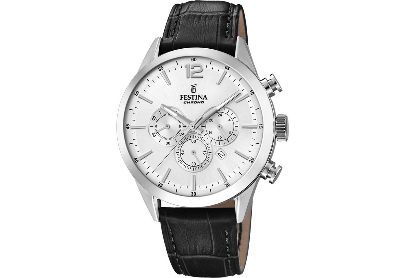 Festina Chronograph Timeless F20542/1 – Herrenuhr mit Quarzwerk, schwarzem F20542/1, Lederarmband und Stoppfunktion von Festina