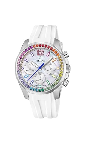 Festina Damen Uhr Boyfriend Rainbow Perlmutt, kautschuk Armband von Festina