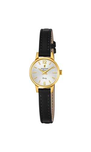 Festina Uhr Für Damen F20261/1 Outlet Gold Edelstahl Case SchwarzLeder Band von Festina