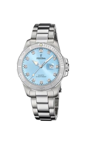 Festina Damenuhr F20503/5 Boyfriend Edelstahlgehäuse 316l Silber 316l Edelstahlband Silber, blau, Armband von Festina