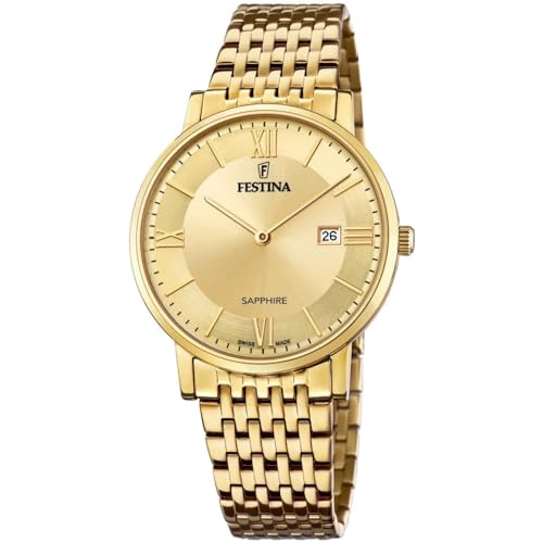 Festina Uhr Für Herren F20020/2 Swiss Made Gold Edelstahl Case GoldEdelstahl Band von Festina