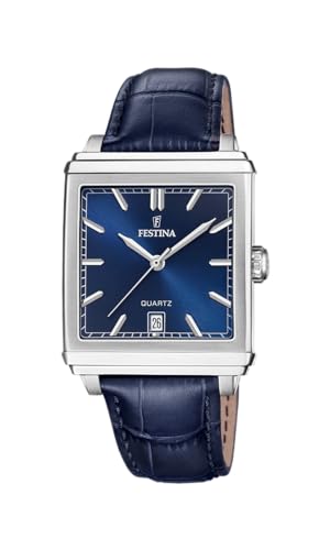 Festina Herren-Armbanduhr F20681/5 On The Square Gehäuse aus Edelstahl, Grau, Armband aus blauem Leder, Silber, Kein Edelstein von Festina