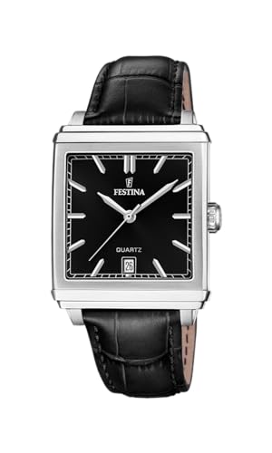 Festina Herren-Armbanduhr F20681/6 On The Square Gehäuse aus Edelstahl, Grau, Armband aus schwarzem Leder, Silber, Kein Edelstein von Festina