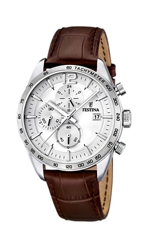 Festina Uhr Für Herren F16760/1 Timeless Chronograph Silber Edelstahl Case BraunLeder Band Festina Uhr Für Herren F16760/1 Timeless Chronograph Silber Edelstahl Case BraunLeder Band von Festina