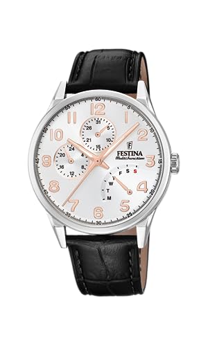 Festina Uhr Für Herren F20278/A Multifuncion Silber Edelstahl Case SchwarzLeder Band von Festina