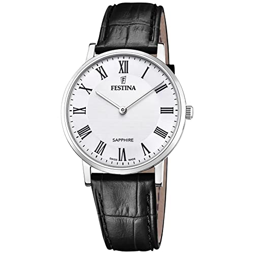 Festina Uhr Für Herren F20012/2 Swiss Made Silber Edelstahl Case SchwarzLeder Band von Festina