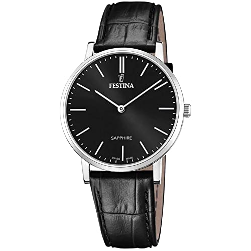 Festina Uhr Für Herren F20012/4 Swiss Made Silber Edelstahl Case SchwarzLeder Band von Festina