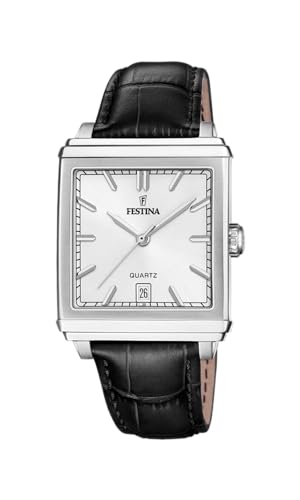 Festina Herren-Armbanduhr F20681/2 On The Square Gehäuse aus Edelstahl, Grau, Armband aus schwarzem Leder, Silber, Kein Edelstein von Festina