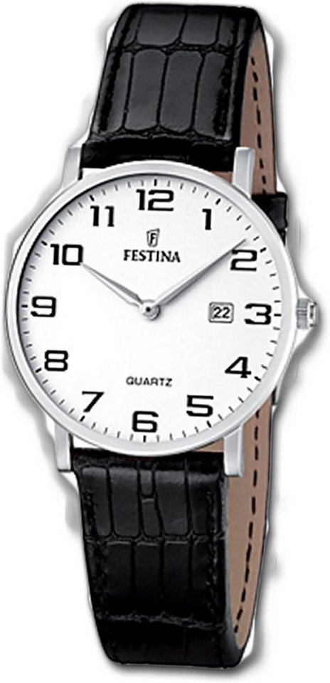 Festina Quarzuhr Festina Leder Damen Uhr Quarz, Damenuhr Lederarmband schwarz, rund, mittel (ca. 31mm) von Festina