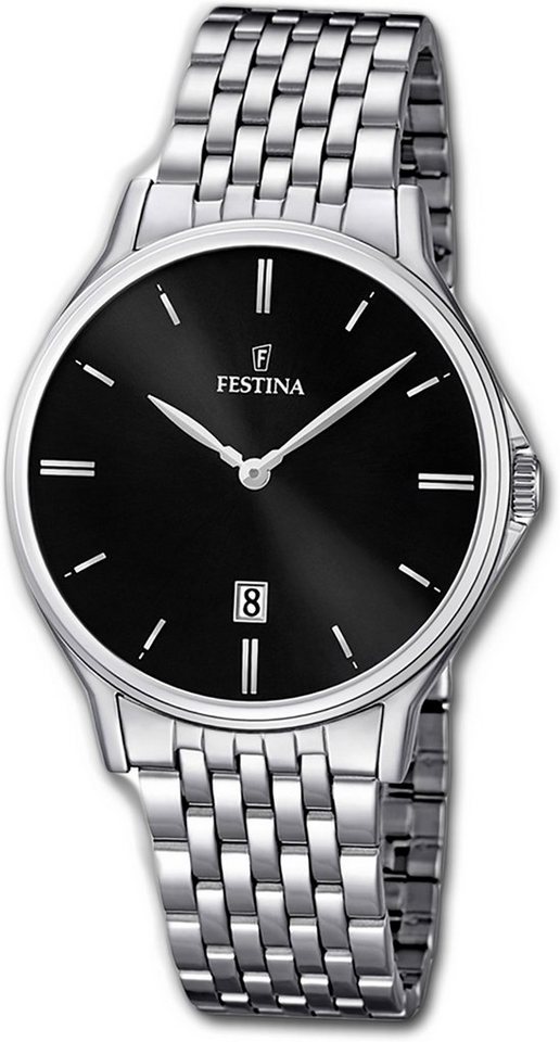 Festina Quarzuhr Festina Edelstahl Herren Uhr, Herrenuhr Edelstahlarmband silber, rund, mittel (ca. 39,2mm) von Festina