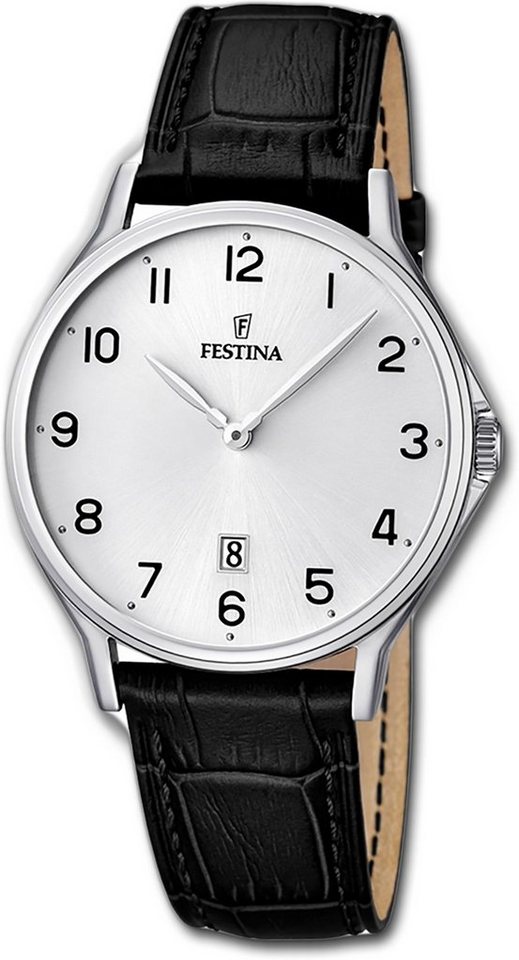 Festina Quarzuhr Festina Leder Herrenuhr Quarz, Herrenuhr Lederarmband schwarz, rund, mittel (ca. 39,2mm) von Festina