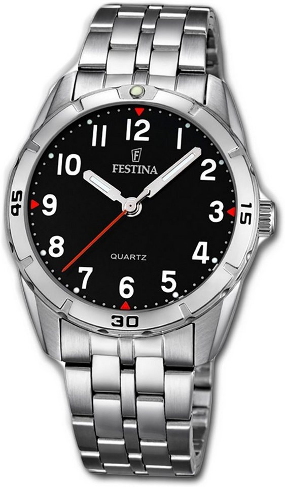 Festina Quarzuhr Festina Edelstahl Jugend Kinder Uhr, Jugend, Kinderuhr Edelstahlarmband silber, rund, mittel (ca. 33mm) von Festina