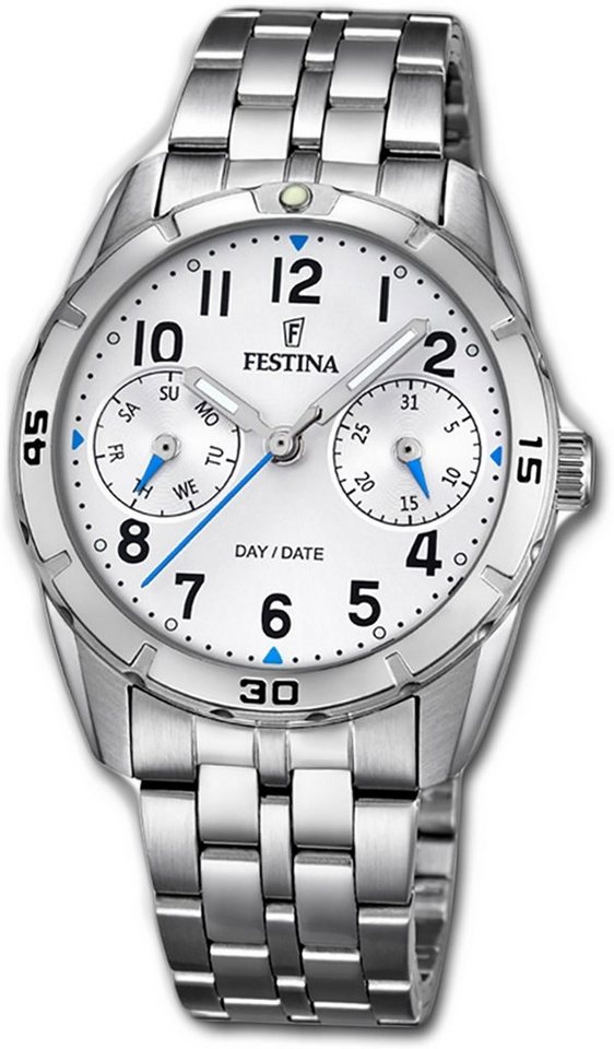 Festina Quarzuhr Festina Edelstahl Kinder Jugend Uhr, Kinder, Jugenduhr Edelstahlarmband silber, rund, mittel (ca. 33mm) von Festina