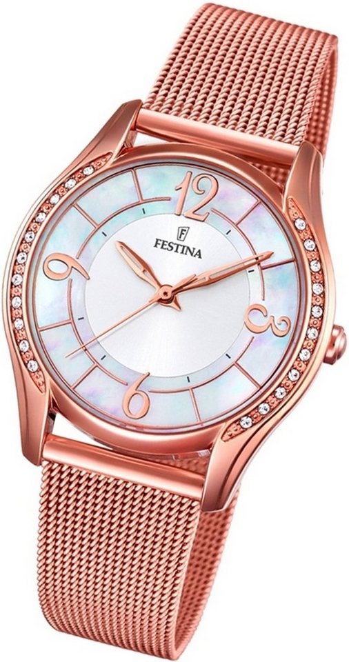 Festina Quarzuhr Festina Edelstahl Damen Uhr, Damenuhr Edelstahlarmband rosegold, rund, mittel (ca. 36mm) von Festina