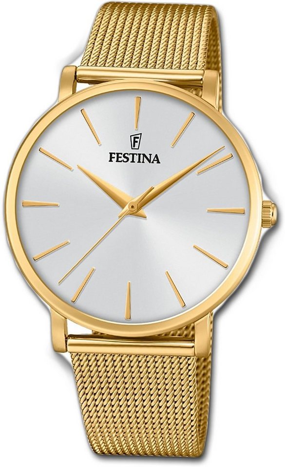 Festina Quarzuhr Festina Edelstahl Damen Uhr, Damenuhr Edelstahlarmband gold, rund, mittel (ca. 38mm) von Festina