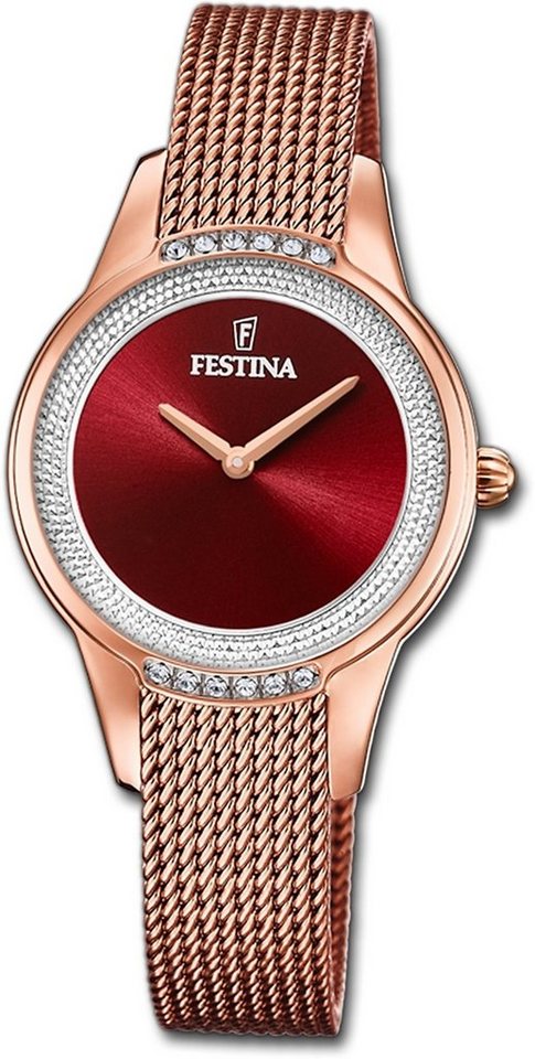 Festina Quarzuhr Festina Edelstahl Damen Uhr, Damenuhr Edelstahlarmband rosa, rund, mittel (ca. 30mm) von Festina