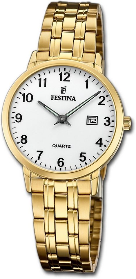 Festina Quarzuhr Festina Edelstahl Elegant Damen Uhr, Damenuhr Edelstahlarmband gold, rund, mittel (ca. 30,5mm) von Festina