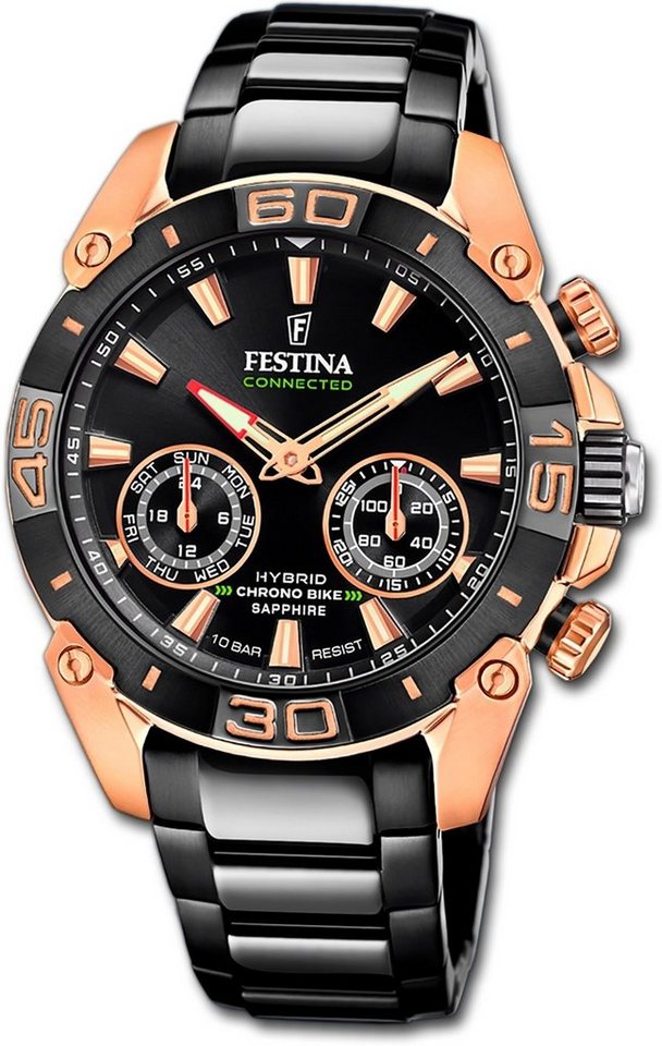 Festina Quarzuhr Festina Herrenuhr Chrono Bike, Herrenuhr Edelstahlarmband schwarz, rund, extra groß (ca. 46mm) von Festina