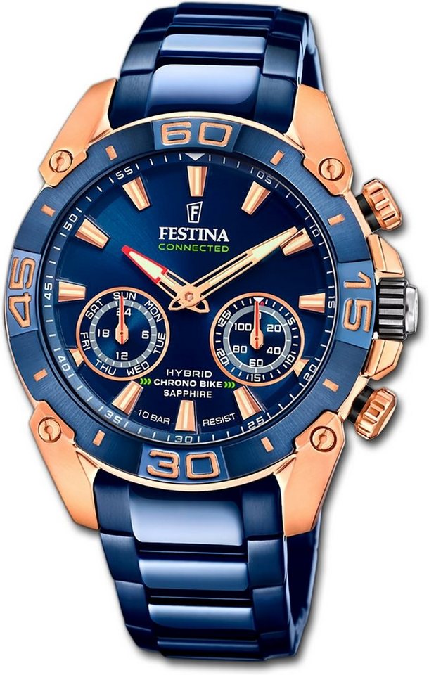 Festina Quarzuhr Festina Herrenuhr Chrono Bike, Herrenuhr Edelstahlarmband blau, rund, extra groß (ca. 46mm) von Festina