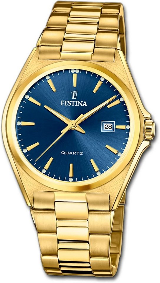 Festina Quarzuhr Festina Herrenuhr Klassik Armbanduhr, Herrenuhr Edelstahlarmband gold, rund, groß (ca. 40mm) von Festina