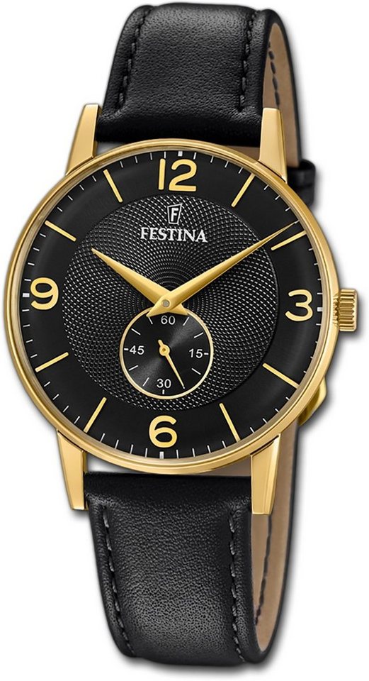 Festina Quarzuhr Festina Herrenuhr Klassik Armbanduhr, Herrenuhr Lederarmband schwarz, rund, mittel (ca. 36mm) von Festina