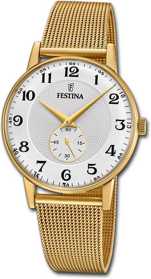 Festina Quarzuhr Festina Herrenuhr Klassik Armbanduhr, Herrenuhr Edelstahlarmband gold, rund, mittel (ca. 36mm) von Festina