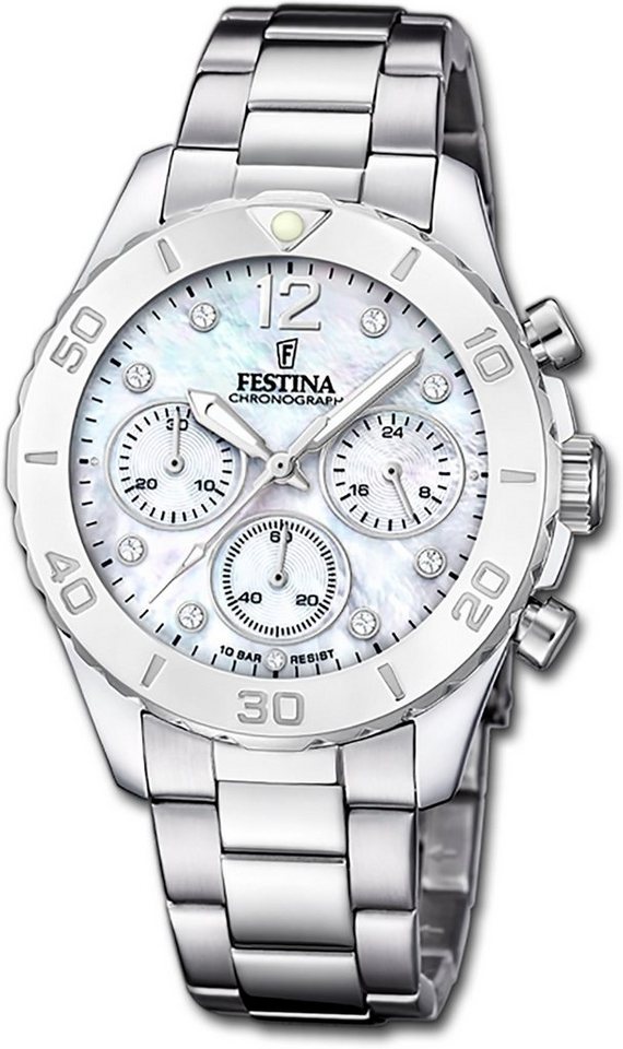 Festina Quarzuhr Festina Damenuhr Boyfriend Armbanduhr, Damenuhr Edelstahlarmband silber, rund, mittel (ca. 39mm) von Festina