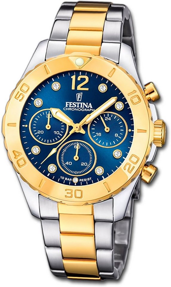 Festina Quarzuhr Festina Damenuhr Boyfriend Armbanduhr, Damenuhr Edelstahlarmband silber, gold, rund, mittel (ca. 39mm) von Festina