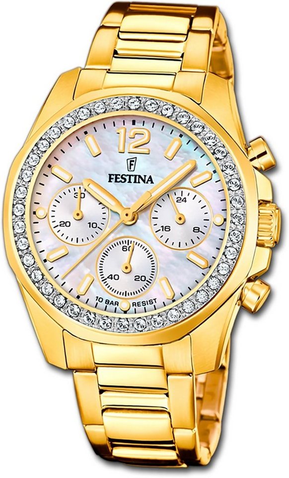 Festina Quarzuhr Festina Damenuhr Boyfriend Armbanduhr, Damenuhr Edelstahlarmband gold, rund, mittel (ca. 38mm) von Festina