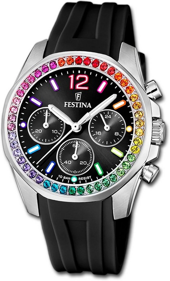 Festina Quarzuhr Festina Damenuhr Boyfriend Armbanduhr, Damenuhr Silikonarmband schwarz, rund, mittel (ca. 38mm) von Festina