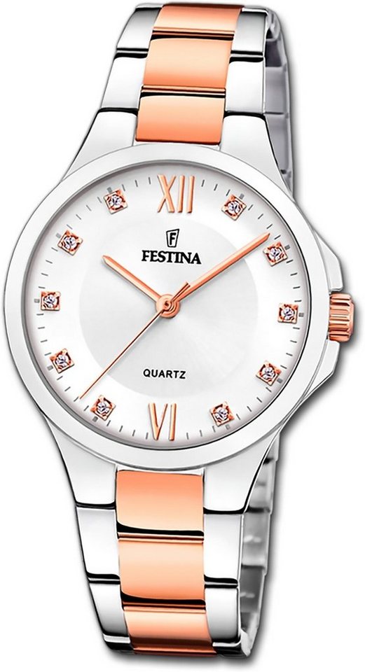 Festina Quarzuhr Festina Damenuhr Boyfriend Armbanduhr, Damenuhr Edelstahlarmband silber, rosé, rund, mittel (ca. 34mm) von Festina