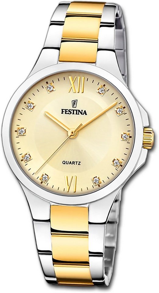 Festina Quarzuhr Festina Damenuhr Boyfriend Armbanduhr, Damenuhr Edelstahlarmband silber, gold, rund, mittel (ca. 34mm) von Festina