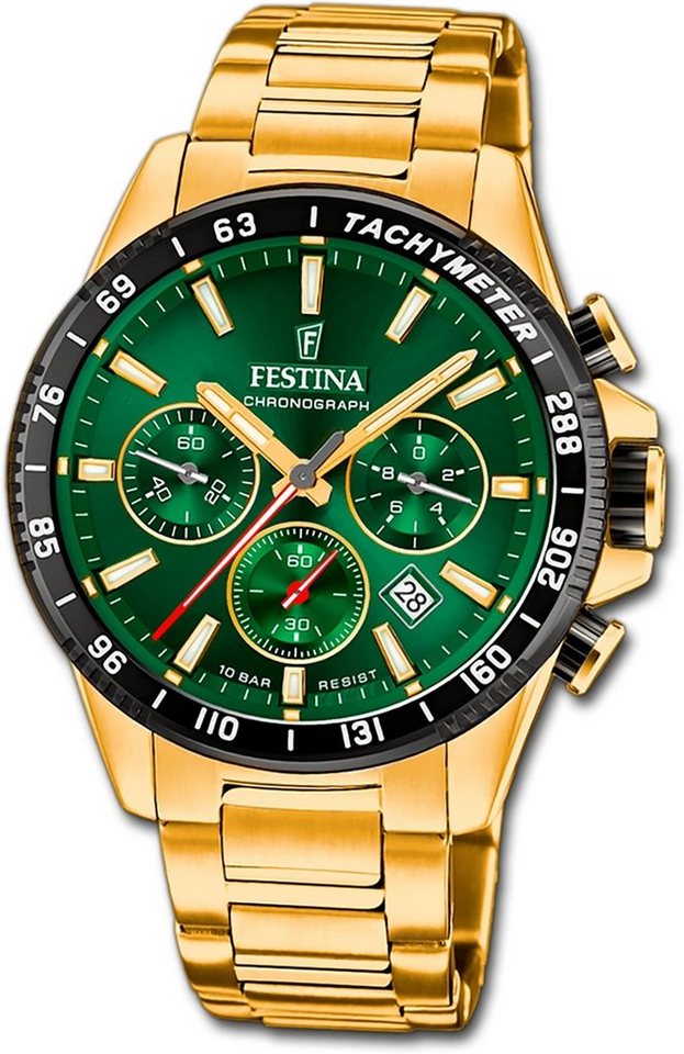 Festina Chronograph Festina Herrenuhr Timeless Chronograph, Herrenuhr Edelstahlarmband gold, rund, groß (ca. 45mm) von Festina