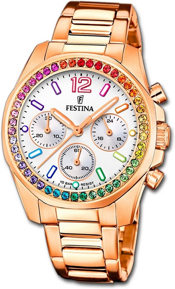 Festina Quarzuhr Festina Damenuhr Boyfriend Uhr, Damenuhr Edelstahlarmband rosegold, rund, mittel (ca. 38mm) von Festina