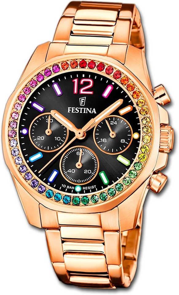 Festina Quarzuhr Festina Damenuhr Boyfriend Uhr, Damenuhr Edelstahlarmband rosegold, rund, mittel (ca. 38mm) von Festina