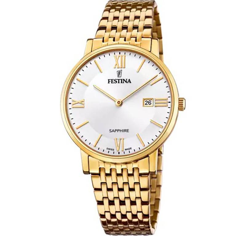 Festina Quarzuhr F20020/1 Herren-Uhr Swiss Made Analog Quarz Edelstahl-Armband Gold von Festina