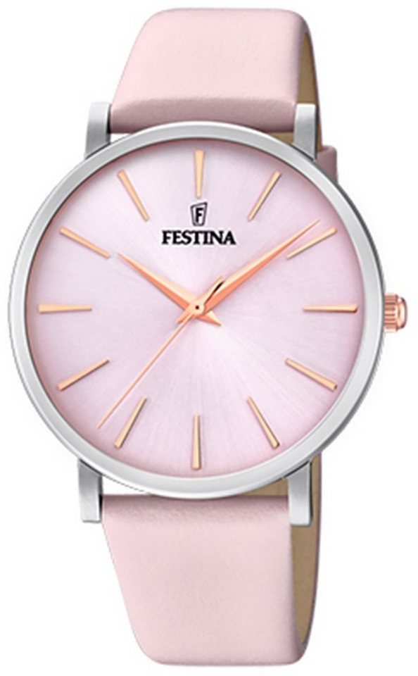 Festina Quarzuhr Festina Damen Uhr Elegant F20371/2 Leder, Damen Armbanduhr rund, Lederarmband rose von Festina