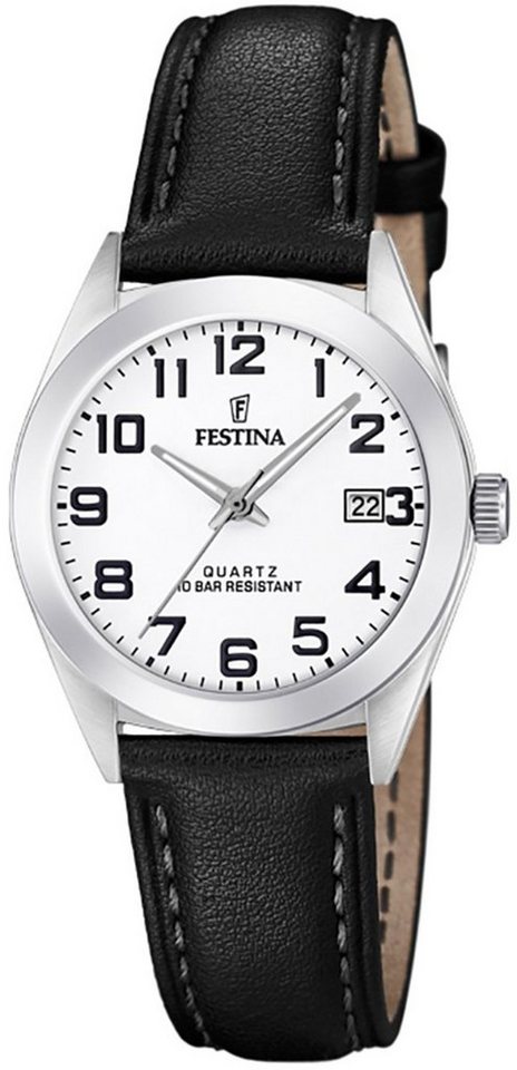 Festina Quarzuhr Festina Damen Uhr F20447/1 Analog Leder, Damen Armbanduhr rund, Lederarmband schwarz von Festina