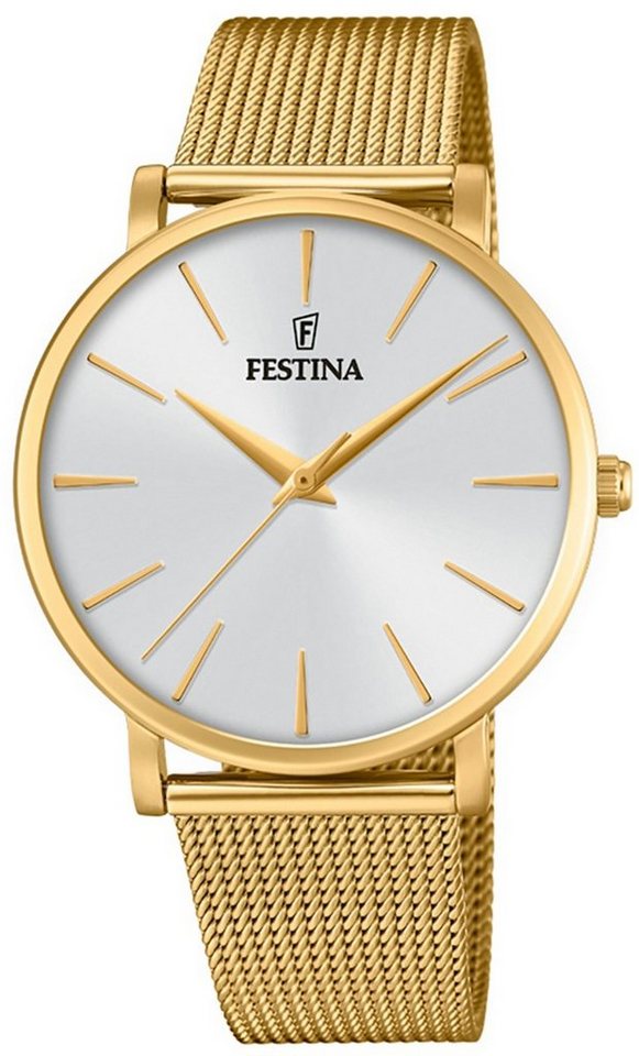 Festina Quarzuhr Festina Damen Uhr F20476/1 Stahl, Damen Armbanduhr rund, Edelstahlarmband gold von Festina