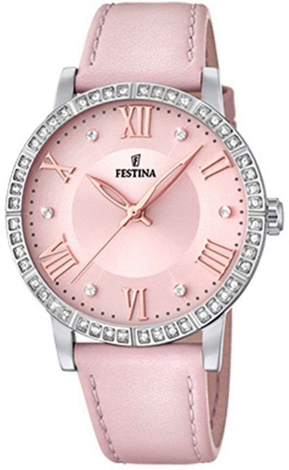 Festina Quarzuhr Festina Damen Uhr Sport F20412/2 Leder, Damen Armbanduhr rund, Lederarmband altrosa von Festina