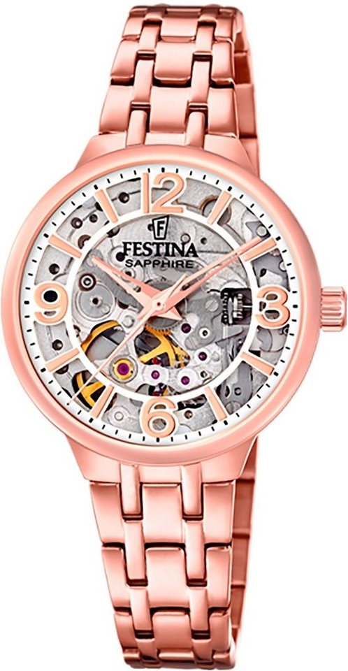 Festina Quarzuhr Festina Damenuhr Automatik, Damen Armbanduhr rund, Edelstahlarmband rosegold, Elegant von Festina